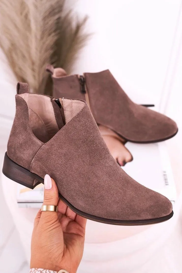 Damskie Boto Damskie Botki Z Wycięciem Zamszowe Brązowe Clarence
