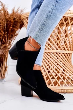 Boto Botki Wiosenne|Botki Na Słupku*Damskie Botki Z Wycięciem Na Słupku Zamszowe Czarne Lawrence