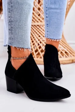 Boto Botki Wiosenne|Botki Na Słupku*Damskie Botki Z Wycięciem Na Słupku Zamszowe Czarne Lawrence