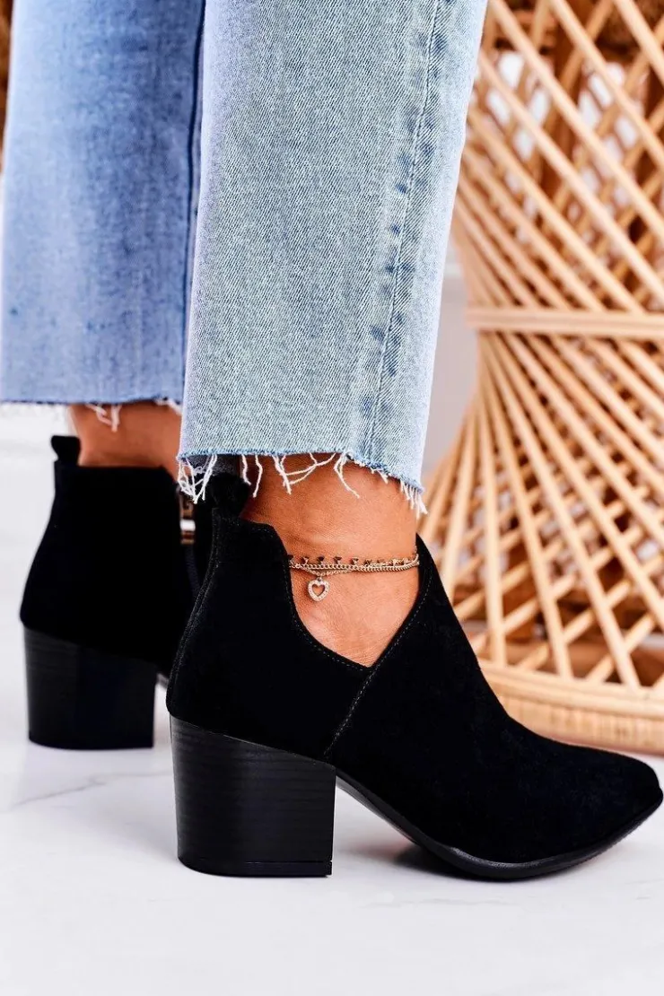 Boto Botki Wiosenne|Botki Na Słupku*Damskie Botki Z Wycięciem Na Słupku Zamszowe Czarne Lawrence