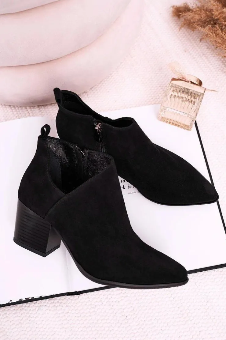 Boto Botki Wiosenne|Botki Na Słupku*Damskie Botki Z Wycięciem Na Słupku Zamszowe Czarne Lawrence