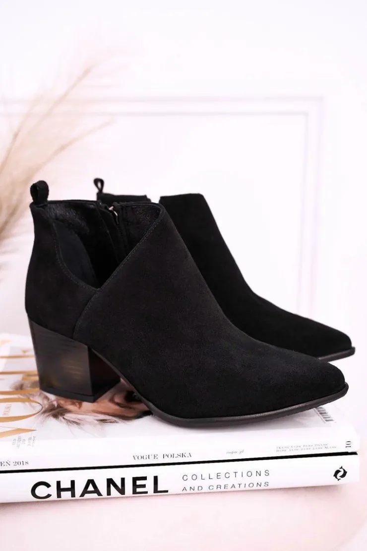 Boto Botki Wiosenne|Botki Na Słupku*Damskie Botki Z Wycięciem Na Słupku Zamszowe Czarne Lawrence