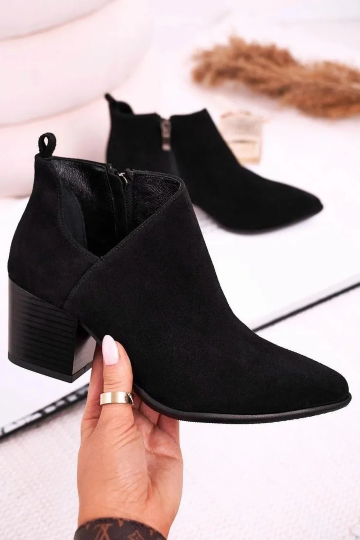 Boto Botki Wiosenne|Botki Na Słupku*Damskie Botki Z Wycięciem Na Słupku Zamszowe Czarne Lawrence