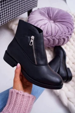 Damskie Boto Damskie Botki Z Zamkiem Czarne Juno