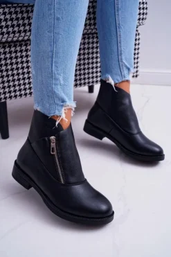 Damskie Boto Damskie Botki Z Zamkiem Czarne Juno