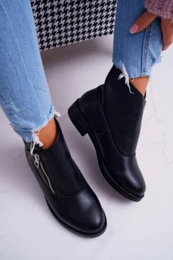 Damskie Boto Damskie Botki Z Zamkiem Czarne Juno