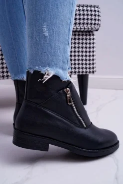 Damskie Boto Damskie Botki Z Zamkiem Czarne Juno