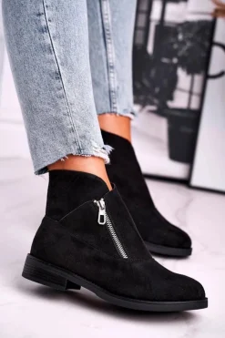 Boto Botki Zamszowe|Botki Płaskie*Damskie Botki Z Zamkiem Zamszowe Czarne Juno