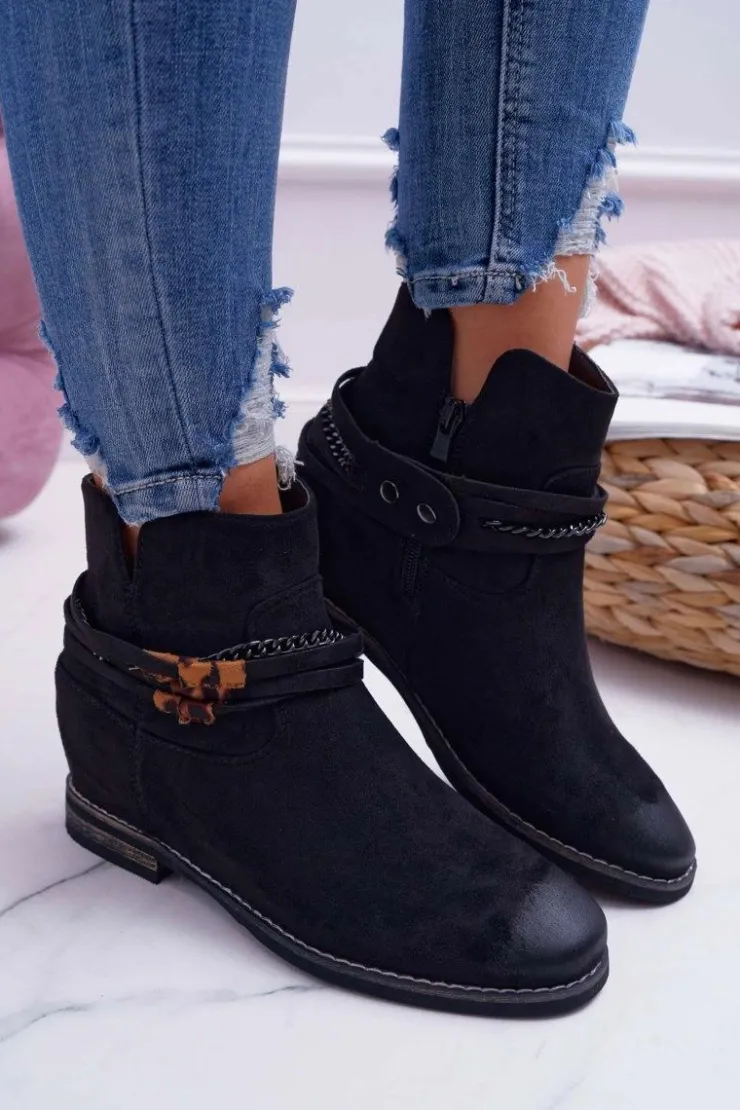 Damskie Buty damskie Vinceza Damskie Botki Zamszowe Ukryty Koturn Czarne Mirley