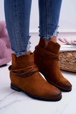 Hot Buty damskie Vinceza Damskie Botki Zamszowe Ukryty Koturn Camel Mirley