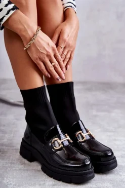 New Boto Damskie Botki Ze Skarpetą Wsuwane Czarne Sofia