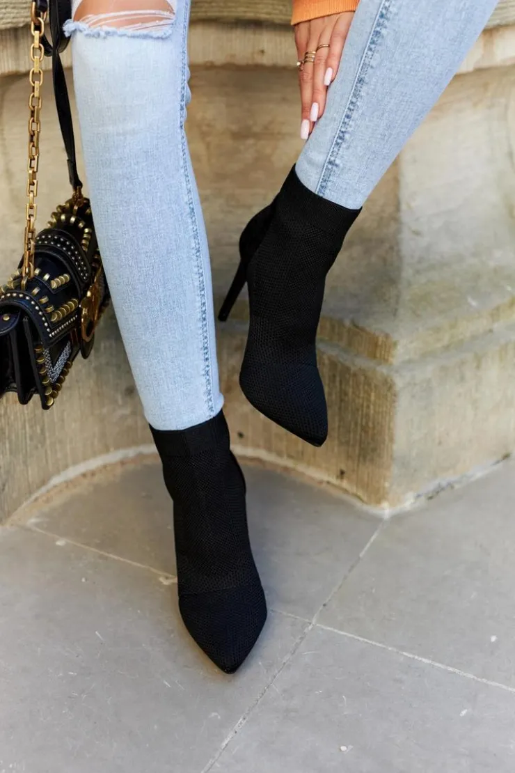 New Damskie buty S.Barski Damskie Botki Ze Skarpetą Na Szpilce Czarne Last Night