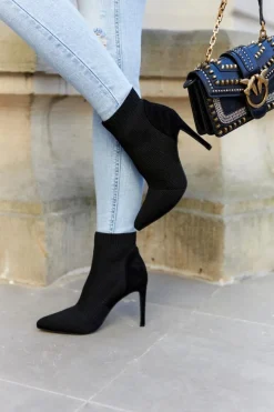 New Damskie buty S.Barski Damskie Botki Ze Skarpetą Na Szpilce Czarne Last Night