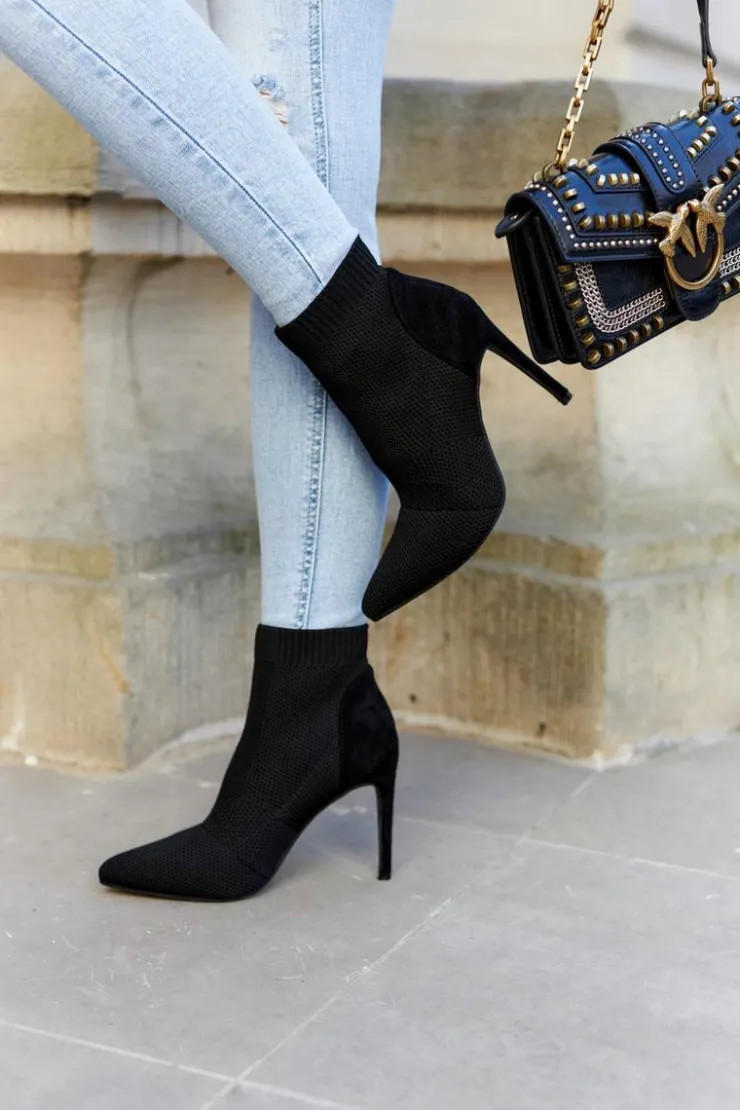New Damskie buty S.Barski Damskie Botki Ze Skarpetą Na Szpilce Czarne Last Night