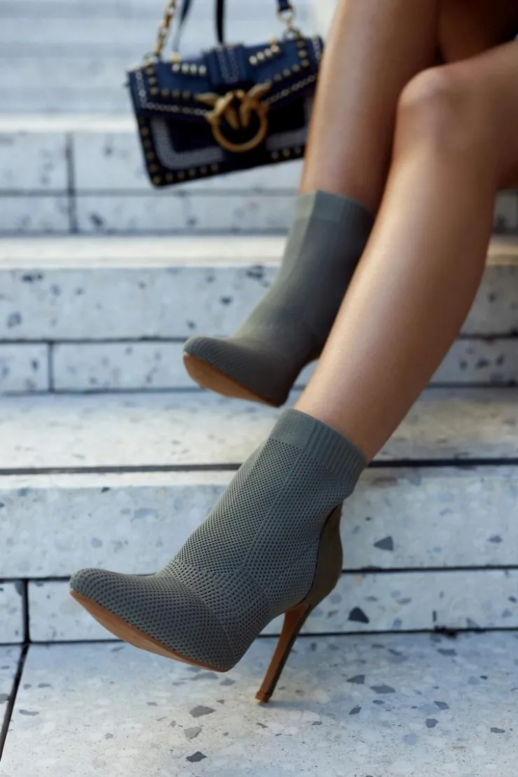 Damskie Damskie buty S.Barski Damskie Botki Ze Skarpetą Na Szpilce Khaki Last Night