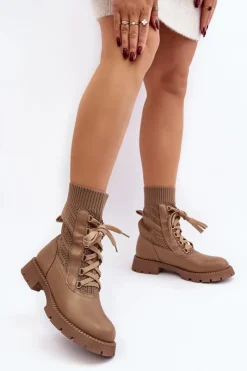 Boto Botki Wiosenne|Botki Sznurowane*Damskie Botki Ze Skarpetą Sznurowane Brązowe Gentiana Brązowy