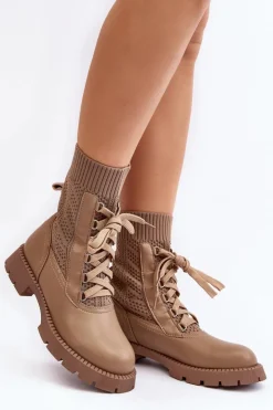 Boto Botki Wiosenne|Botki Sznurowane*Damskie Botki Ze Skarpetą Sznurowane Brązowe Gentiana Brązowy
