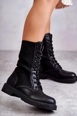 Damskie Boto Damskie Botki Ze Skarpetą Na Płaskim Obcasie Czarne Liam