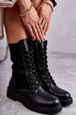 Damskie Boto Damskie Botki Ze Skarpetą Na Płaskim Obcasie Czarne Liam