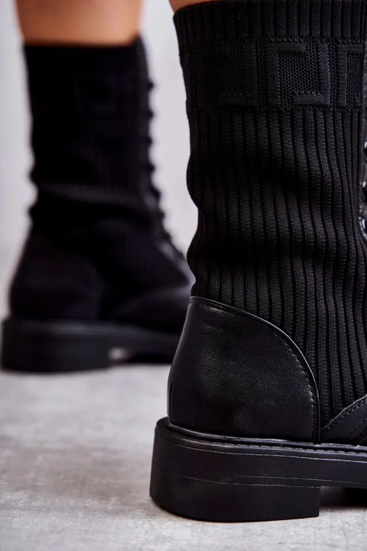 Damskie Boto Damskie Botki Ze Skarpetą Na Płaskim Obcasie Czarne Liam