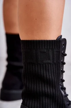 Damskie Boto Damskie Botki Ze Skarpetą Na Płaskim Obcasie Czarne Liam