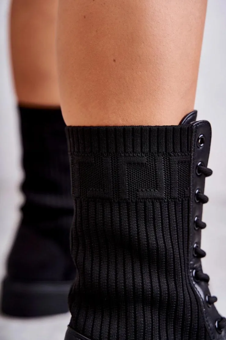 Damskie Boto Damskie Botki Ze Skarpetą Na Płaskim Obcasie Czarne Liam