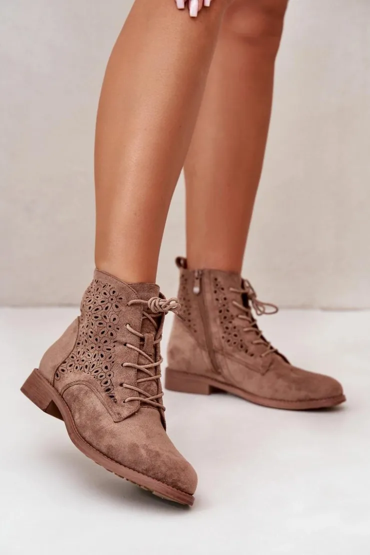 Damskie Damskie buty S.Barski Damskie Botki Ze Wzorem Brązowe S.Barski HY66-136