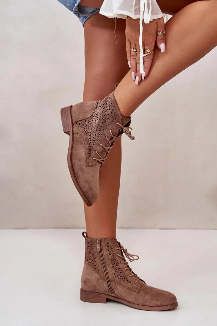 Damskie Damskie buty S.Barski Damskie Botki Ze Wzorem Brązowe S.Barski HY66-136