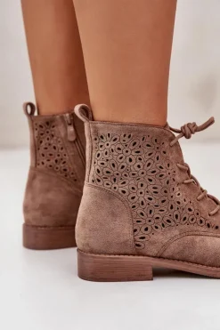 Damskie Damskie buty S.Barski Damskie Botki Ze Wzorem Brązowe S.Barski HY66-136