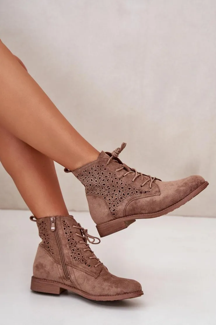 Damskie Damskie buty S.Barski Damskie Botki Ze Wzorem Brązowe S.Barski HY66-136