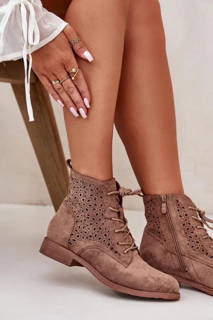 Damskie Damskie buty S.Barski Damskie Botki Ze Wzorem Brązowe S.Barski HY66-136