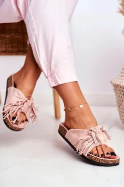 Boto Klapki Korkowe|Klapki Damskie Klasyczne*Damskie Brudny Róż Klapki Na Korku Frędzle Marina