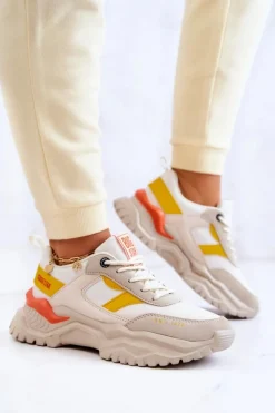 Big Star Shoes Buty Sportowe Big Star|Sneakersy Damskie*Damskie Buty Sportowe Big Star JJ274A411 Biało-Beżowe