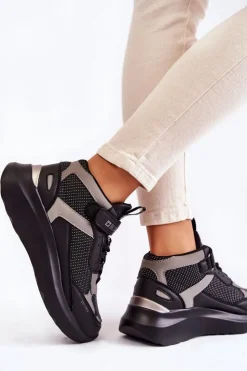 Big Star Shoes Buty Sportowe Big Star|Sneakersy Damskie*Damskie Buty Sportowe Memory Foam System Big Star KK274403 Czarne