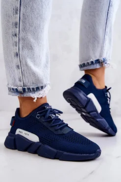 Big Star Shoes Buty Sportowe Big Star*Damskie Buty Sportowe Memory Foam Big Star JJ274274 Granatowe