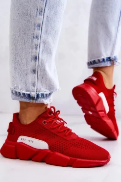 Big Star Shoes Buty Sportowe Big Star*Damskie Buty Sportowe Memory Foam Big Star JJ274270 Czerwone