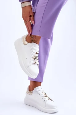 Outlet Boto Damskie Buty Sportowe Na Masywnej Platformie Biało-Złote Chante