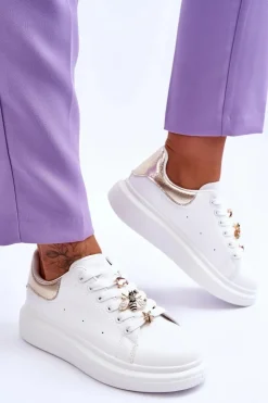 Outlet Boto Damskie Buty Sportowe Na Masywnej Platformie Biało-Złote Chante