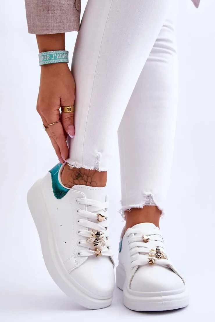 Boto Sneakersy Damskie*Damskie Buty Sportowe Na Masywnej Platformie Biało-Zielone Chante
