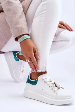 Boto Sneakersy Damskie*Damskie Buty Sportowe Na Masywnej Platformie Biało-Zielone Chante