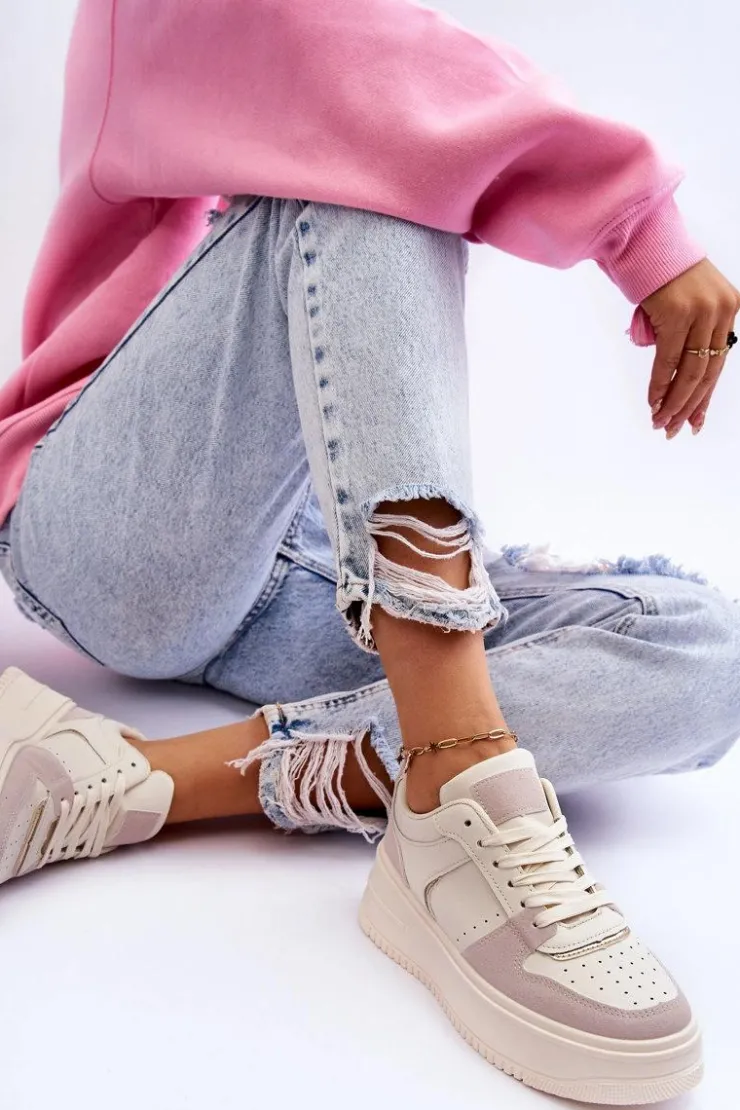 Boto Buty Sportowe Na Platformie|Sneakersy Damskie*Damskie Buty Sportowe Na Wysokiej Platformie Jasnobeżowe Bexley