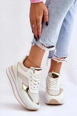 Boto Sneakersy Damskie*Damskie Buty Sportowe Na Koturnie Jasnobeżowe Ruby