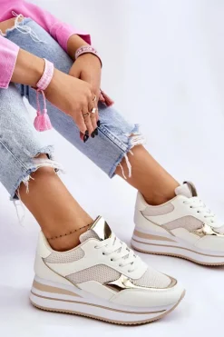 Boto Sneakersy Damskie*Damskie Buty Sportowe Na Koturnie Jasnobeżowe Ruby