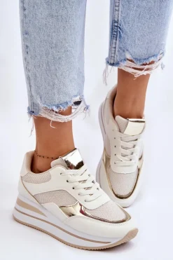 Boto Sneakersy Damskie*Damskie Buty Sportowe Na Koturnie Jasnobeżowe Ruby