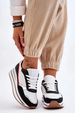 Damskie Boto Damskie Buty Sportowe Na Koturnie I Platformie Biało-Czarne Allen