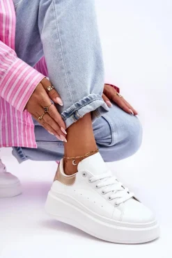 Boto Damskie Buty Sportowe Na Masywnej Platformie Biało-Złote Mariell