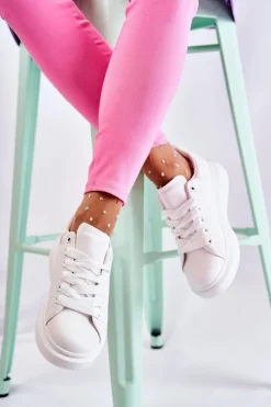 Outlet Boto Damskie Buty Sportowe Na Platformie Białe Eliso