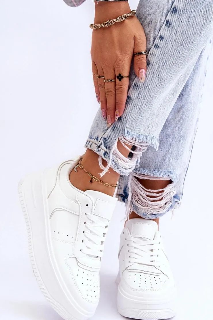 Outlet Boto Damskie Buty Sportowe Na Wysokiej Platformie Białe Bexley