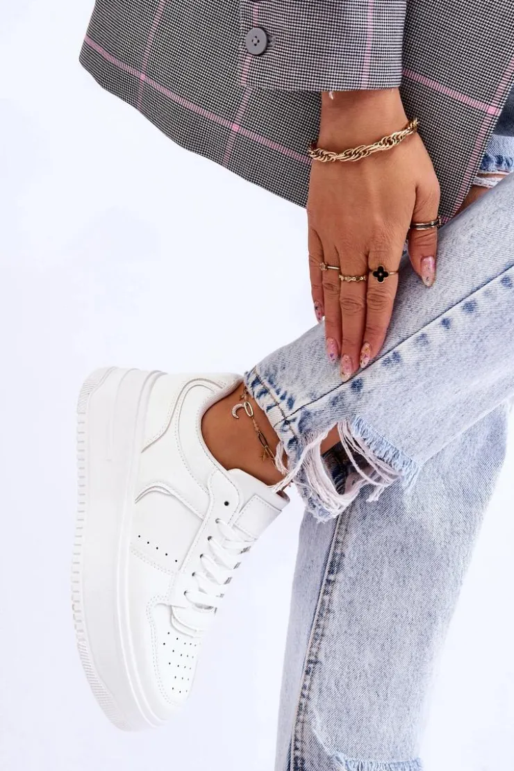 Outlet Boto Damskie Buty Sportowe Na Wysokiej Platformie Białe Bexley