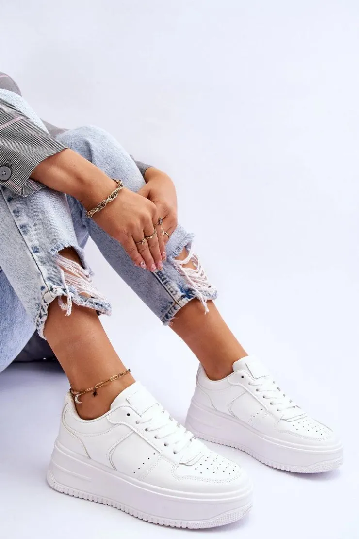 Outlet Boto Damskie Buty Sportowe Na Wysokiej Platformie Białe Bexley